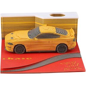3D Timepiece Calendar 2026, 3D Memo Pad Paper Carving Art, Diy Desk Tear Away Calendar for Daily Planner, Notepad & Bookmark, Creative Paper Sculpture for Office Decor & Gift (Yellow Car) in Saudi Arabia