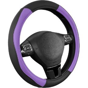Road Comforts Leather Steering Wheel Cover with Decorative Trim and Piping, Anti-Slip Breathable Design, Fits 14.5–15 Inch Round Steering Wheels, Snug Fit, Stylish Interior Upgrade - Red in Saudi Arabia