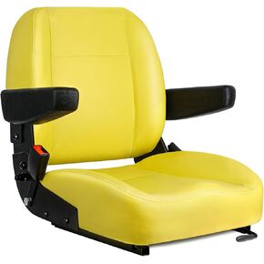 Universal Yellow Tractor Seat,Replacement Zero Turn Mower Seat with Adjustable Armrest, Safety Belt & Micro Switch fits John Deere, Skid Steer, Riding Equipment,Telehandler, Dozer in Kuwait