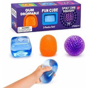 J’Adore 3 Pack Squishy Toys for Kids, Sensory Stress Relief Toys Set, Fun Cube, Gum Droppable & Spiky Orb, Soft Squeeze Fidget Toys for Toddlers Ages 3+, Party Favors & Gifts in Saudi Arabia