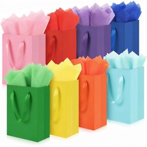 أكياس هدايا WrapNGo 8 قطع مع 16 منديلًا و8 ألوان حقائب هدايا للحفلات بمقابض مقاس 14 × 4.5 × 11 بوصة لعيد الحب، والحفلات، وأعياد الميلاد، وحفلات استقبال المولود الجديد، وحفلات الزفاف، واللوازم المدرسية والهدايا in Kuwait