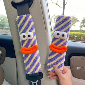 Cute Kawaii Stripes Car Seat Belt Cover Pad 2 PCS Universal Fit Soft Cartoon Seatbelt Covers Shoulder Pads (Purple) in Kuwait