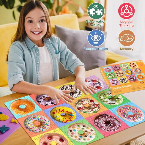 Puzzles for Kids Ages 6-8 8-10 Year Old - Colorful Sweet Donuts, 200 Pieces Jigsaw Puzzles for Kids Ages 10-12, Learning Educational Toys for Boys and Girls in Saudi Arabia
