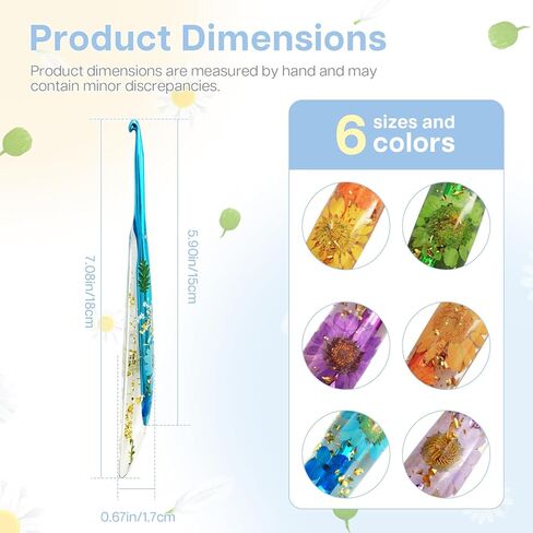 ZYNERY 6 Pcs Resin Crochet Hook Set, Ergonomic Crochet Hooks with Floral Plastic Grips, Size 3mm-6mm (3/4/4.5/5/5.5/6mm), Includes Stitch Markers & Needles for Blankets, Scarves, Hats in Saudi Arabia