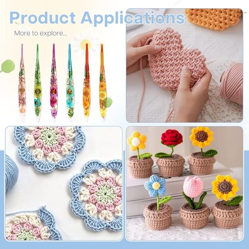 ZYNERY 6 Pcs Resin Crochet Hook Set, Ergonomic Crochet Hooks with Floral Plastic Grips, Size 3mm-6mm (3/4/4.5/5/5.5/6mm), Includes Stitch Markers & Needles for Blankets, Scarves, Hats in Saudi Arabia
