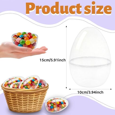 16 Pieces 6 Inch Giant Clear Easter Eggs Plastic Large Transparent Easter Egg for Easter Gift Basket Fillers Huge Clear Easter Eggs for Easter Hunting Game Party Decor in Saudi Arabia