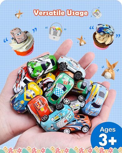 Roicaholy 24 Count Prefilled Easter Eggs with Pull-Back Cars Inside - Fun Easter Egg Hunt Toys for Kids Toddler, Plastic Eggs filled with Toys, Bonus Storage Pouch in Saudi Arabia