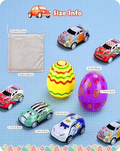 Roicaholy 24 Count Prefilled Easter Eggs with Pull-Back Cars Inside - Fun Easter Egg Hunt Toys for Kids Toddler, Plastic Eggs filled with Toys, Bonus Storage Pouch in Saudi Arabia
