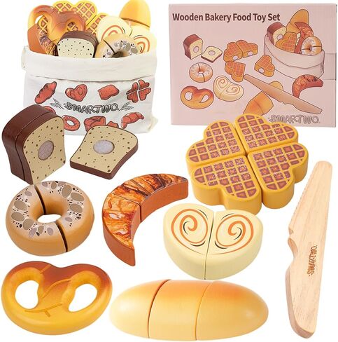Wooden Play Food Toys for Toddler,Kids Baking Cutting Game Set,Children Kitchen Bakery Pretend Play,Early Educational Toy Gift for Boys Girls in Saudi Arabia