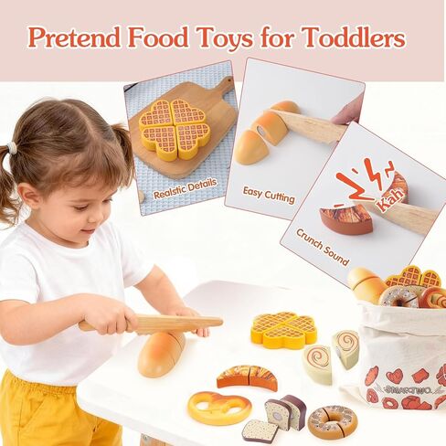 Wooden Play Food Toys for Toddler,Kids Baking Cutting Game Set,Children Kitchen Bakery Pretend Play,Early Educational Toy Gift for Boys Girls in Saudi Arabia