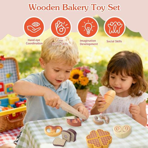 Wooden Play Food Toys for Toddler,Kids Baking Cutting Game Set,Children Kitchen Bakery Pretend Play,Early Educational Toy Gift for Boys Girls in Saudi Arabia