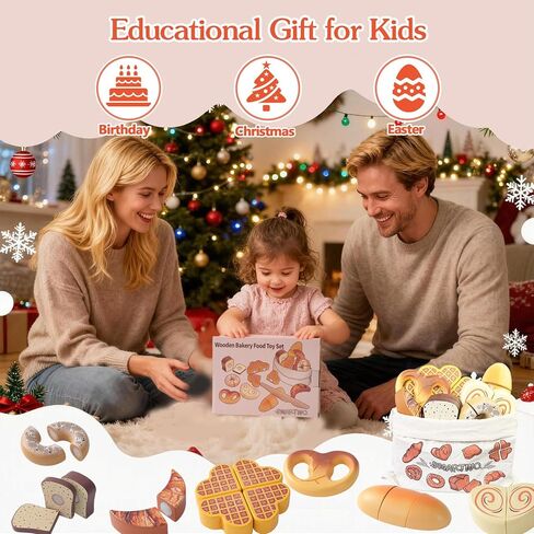 Wooden Play Food Toys for Toddler,Kids Baking Cutting Game Set,Children Kitchen Bakery Pretend Play,Early Educational Toy Gift for Boys Girls in Saudi Arabia