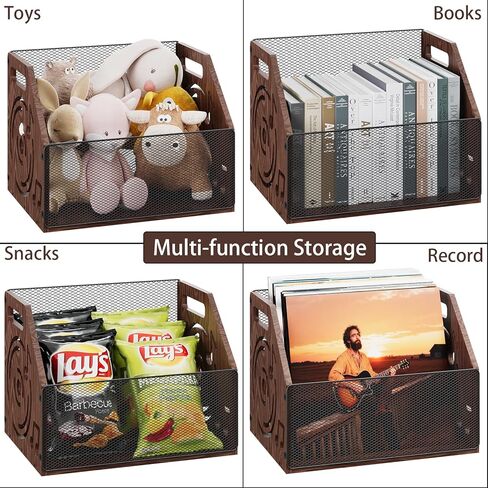 Vinyl Record Storage, Rustic Hollow-Design Wooden Record Holder, Holds Up to 70+ Records, Album Record Crate, Magazine Holder for Home Decor and Collection Display in Saudi Arabia