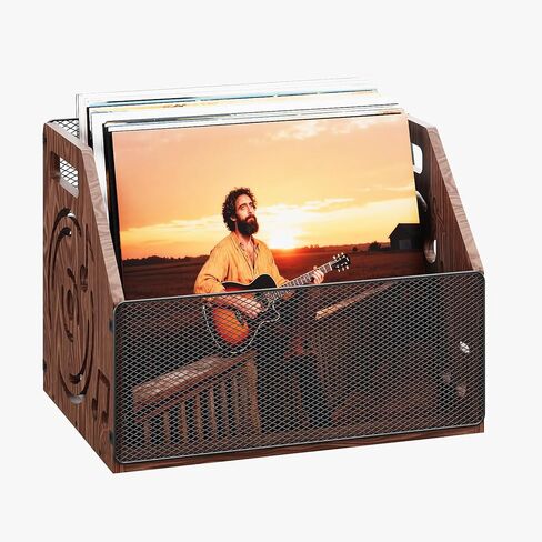 Vinyl Record Storage, Rustic Hollow-Design Wooden Record Holder, Holds Up to 70+ Records, Album Record Crate, Magazine Holder for Home Decor and Collection Display in Saudi Arabia