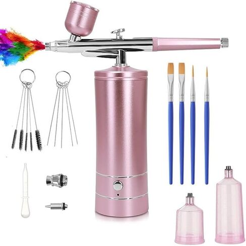 Airbrush Kit with Compressor 48PSI Rechargeable High Pressure Non-Clogging Air Brush Set with 0.3mm Nozzle, Cordless Airbrush Kit for Painting, Modeling, Cake Decor, Pastry, Makeup, Nail Art (Pink) in Saudi Arabia