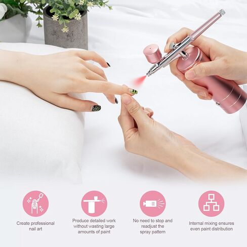 Airbrush Kit with Compressor 48PSI Rechargeable High Pressure Non-Clogging Air Brush Set with 0.3mm Nozzle, Cordless Airbrush Kit for Painting, Modeling, Cake Decor, Pastry, Makeup, Nail Art (Pink) in Saudi Arabia