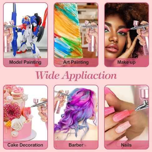 Airbrush Kit with Compressor 48PSI Rechargeable High Pressure Non-Clogging Air Brush Set with 0.3mm Nozzle, Cordless Airbrush Kit for Painting, Modeling, Cake Decor, Pastry, Makeup, Nail Art (Pink) in Saudi Arabia