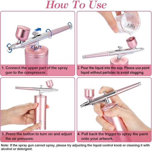 Airbrush Kit with Compressor 48PSI Rechargeable High Pressure Non-Clogging Air Brush Set with 0.3mm Nozzle, Cordless Airbrush Kit for Painting, Modeling, Cake Decor, Pastry, Makeup, Nail Art (Pink) in Saudi Arabia