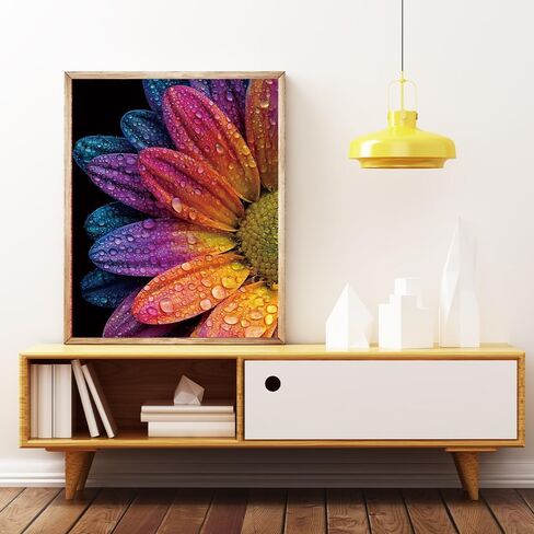Rainbow Daisy with Water Drops Diamond Painting Kits for Adults, Colorful Macro Flowers Dewdrop 5D Full Round Drill DIY Diamond Art Kits for Beginners, Gem Art and Crafts Home Wall Decor 12x16 Inch in Saudi Arabia