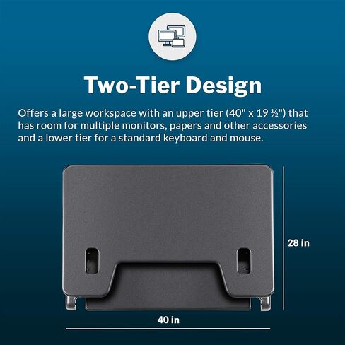 Vari Varidesk Tall 40 Standing Desk Converter for Users Up to 6'6" - Fits Dual Monitors (40" Wide) + Keyboard (28" Deep), 9 Height Settings (4¾" to 23"), Supports 35lbs – Delivers Assembled (Black) in Saudi Arabia
