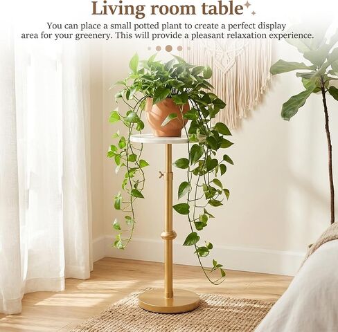 Adjustable Height Marble Drink Table, 10 x 10 x 22-31 Inches, White Marble & Antique Brass Metal Martini Table for Small Spaces, Living Room, Bedroom and Balcony, Comes with 2 Coasters in Saudi Arabia