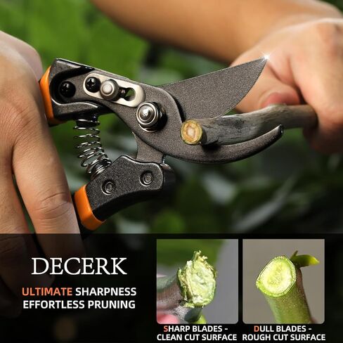 DECERK® 8.5" Professional Pruning Shears - Cuts 4X Easier with Ultra Sharp Japanese Steel Titanium Blade, Arthritis Friendly Garden Scissors & Plant Clippers, Effortlessly Prunes 3/4" Branches in Saudi Arabia