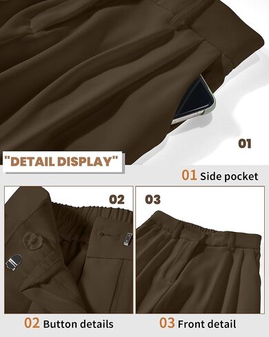 Women Office Wide High Waist Pants Loose Fit Elastic Waist Pleated Front Trousers for Work Casual in Saudi Arabia