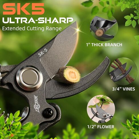 DECERK® 8.5" Professional Pruning Shears - Cuts 4X Easier with Ultra Sharp Japanese Steel Titanium Blade, Arthritis Friendly Garden Scissors & Plant Clippers, Effortlessly Prunes 3/4" Branches in Saudi Arabia