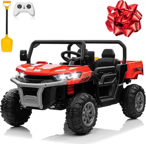 سيارة شاحنة ركوب 24 فولت 4WD مع محرك 4 × 200 وات، سرير تفريغ، زهرة هدية، مقعدين، جهاز تحكم عن بعد، 4 عجلات، ضوء LED، موسيقى، ألعاب ركوب 24 فولت للأطفال الكبار البنات 3-8، أحمر in Kuwait