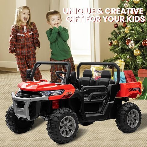 سيارة شاحنة ركوب 24 فولت 4WD مع محرك 4 × 200 وات، سرير تفريغ، زهرة هدية، مقعدين، جهاز تحكم عن بعد، 4 عجلات، ضوء LED، موسيقى، ألعاب ركوب 24 فولت للأطفال الكبار البنات 3-8، أحمر in Kuwait