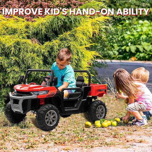 سيارة شاحنة ركوب 24 فولت 4WD مع محرك 4 × 200 وات، سرير تفريغ، زهرة هدية، مقعدين، جهاز تحكم عن بعد، 4 عجلات، ضوء LED، موسيقى، ألعاب ركوب 24 فولت للأطفال الكبار البنات 3-8، أحمر in Kuwait