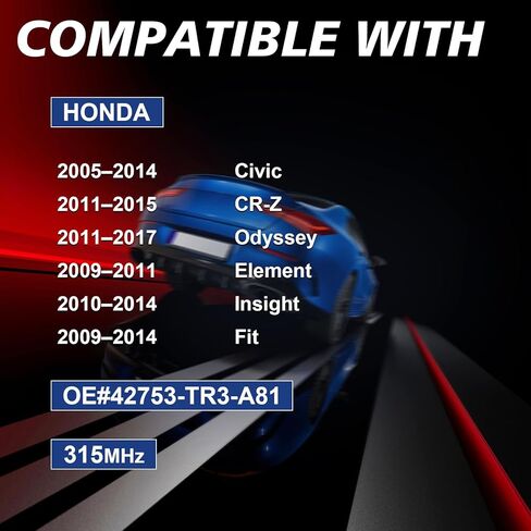 مستشعر مراقبة ضغط الإطارات المبرمج مسبقًا 315 ميجا هرتز مستشعر TPMS متوافق مع Honda 2005-2014 Civic 2011-2015 CR-Z، Odyssey Element Insight 4PCS استبدال 42753-TR3-A81 42753TR0A81 in Kuwait