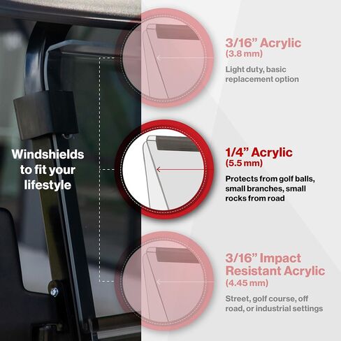 RedDot Folding Windshield Compatible with Club Car Carryall 300 | 1/4 Inch Acrylic | Tinted | Fits 2018-Up Models | Made in the USA in Kuwait