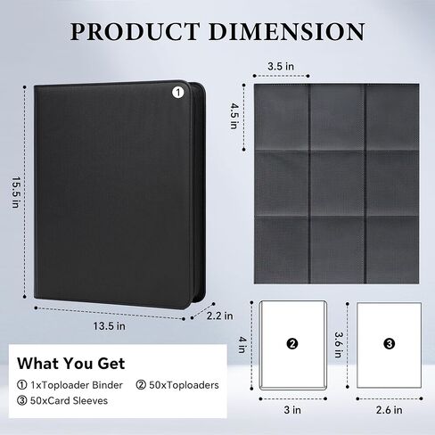 9 Pocket Top Loader Binder, Holds 360 Toploaders, 50 Top Loaders and 50 Card Sleeves Included, PU Cover Ringless Side-Loading Trading Card Binder for Pokemon, TCG, Game and Sports Cards in Saudi Arabia