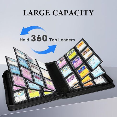 9 Pocket Top Loader Binder, Holds 360 Toploaders, 50 Top Loaders and 50 Card Sleeves Included, PU Cover Ringless Side-Loading Trading Card Binder for Pokemon, TCG, Game and Sports Cards in Saudi Arabia