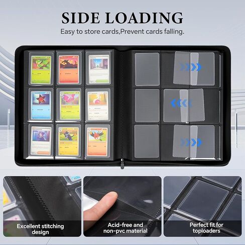 9 Pocket Top Loader Binder, Holds 360 Toploaders, 50 Top Loaders and 50 Card Sleeves Included, PU Cover Ringless Side-Loading Trading Card Binder for Pokemon, TCG, Game and Sports Cards in Saudi Arabia