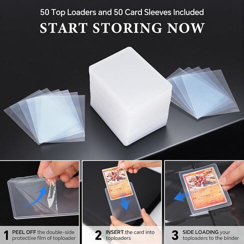 9 Pocket Top Loader Binder, Holds 360 Toploaders, 50 Top Loaders and 50 Card Sleeves Included, PU Cover Ringless Side-Loading Trading Card Binder for Pokemon, TCG, Game and Sports Cards in Saudi Arabia