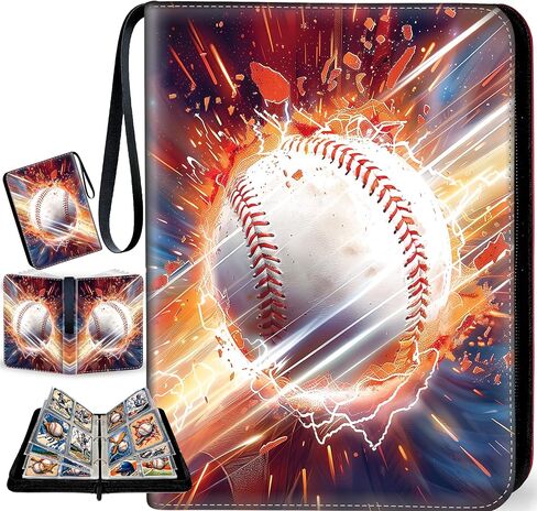 Hockey Card Binder with Sleeves, 9-Pocket Portable Card Protectors Album Holder Book with Zipper, Fits 900 Cards with 50 Removable Sleeves, Hockey Cards Display Storage Carrying Case in Saudi Arabia