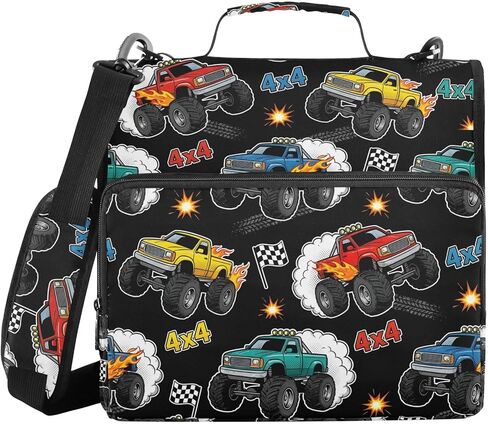 حقيبة Dragon Fire Black Print Zipper Binder Bag 3 حلقات مع حزام الكتف ومقبض حقيبة منظم متعددة الجيوب سعة كبيرة للوازم المكتبية المدرسية in Kuwait