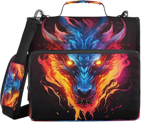 حقيبة Dragon Fire Black Print Zipper Binder Bag 3 حلقات مع حزام الكتف ومقبض حقيبة منظم متعددة الجيوب سعة كبيرة للوازم المكتبية المدرسية in Kuwait