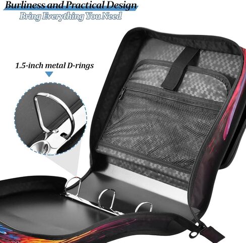 حقيبة Dragon Fire Black Print Zipper Binder Bag 3 حلقات مع حزام الكتف ومقبض حقيبة منظم متعددة الجيوب سعة كبيرة للوازم المكتبية المدرسية in Kuwait