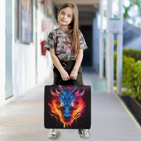 حقيبة Dragon Fire Black Print Zipper Binder Bag 3 حلقات مع حزام الكتف ومقبض حقيبة منظم متعددة الجيوب سعة كبيرة للوازم المكتبية المدرسية in Kuwait