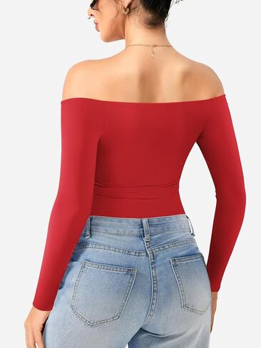 YEOREO Dacrly Strapless Bodysuit Long Sleeve Off Shoulder Leotard Double Lined Thong Bodycon Slim Fit Sexy Y2K Going Out Tops in Saudi Arabia
