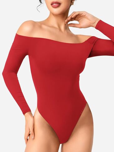 YEOREO Dacrly Strapless Bodysuit Long Sleeve Off Shoulder Leotard Double Lined Thong Bodycon Slim Fit Sexy Y2K Going Out Tops in Saudi Arabia