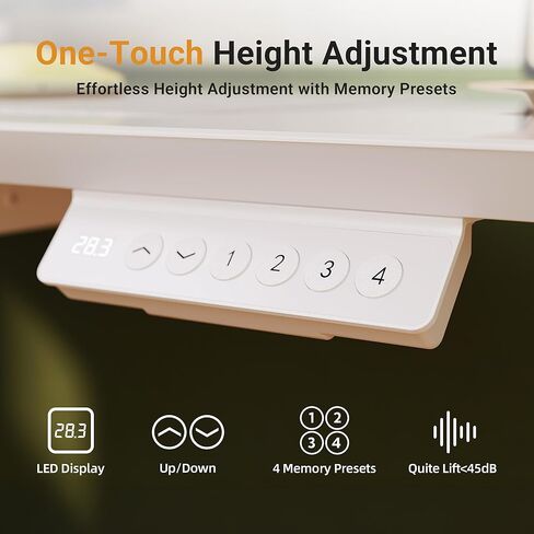 YDN Glass Standing Desk with Drawer, 32 x 19 Inches Electric Adjustable Height Desk, Sit Stand Home Office Desk with Tempered Glass Top, 4 Memory Presets Ergonomic Computer Desk, Super White in Kuwait