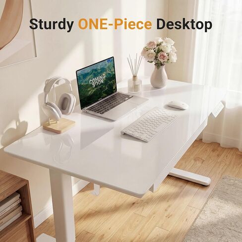 YDN Glass Standing Desk with Drawer, 32 x 19 Inches Electric Adjustable Height Desk, Sit Stand Home Office Desk with Tempered Glass Top, 4 Memory Presets Ergonomic Computer Desk, Super White in Kuwait