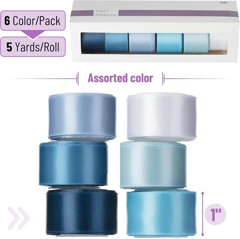 Mr. Pen- Satin Ribbon, 6 Rolls, 1 Inch, 5 Yards/Roll, Shades of Blue Satin Ribbon 1 Inch in Saudi Arabia