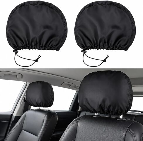 2pcs Headrest Covers for Cars - Universal Adjustable Vehicle Headrest Protector for Hair Oil, Sweat & Dirt, Black Car Seat Headrest Cover in Saudi Arabia