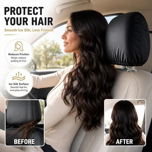 2pcs Headrest Covers for Cars - Universal Adjustable Vehicle Headrest Protector for Hair Oil, Sweat & Dirt, Black Car Seat Headrest Cover in Saudi Arabia