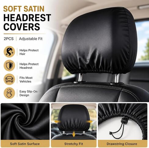 2pcs Headrest Covers for Cars - Universal Adjustable Vehicle Headrest Protector for Hair Oil, Sweat & Dirt, Black Car Seat Headrest Cover in Saudi Arabia